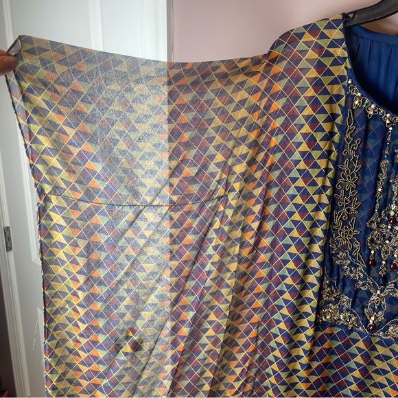 Chinyere Blue Mosaic Sheer Overlay Beaded Top - Picture 7 of 16
